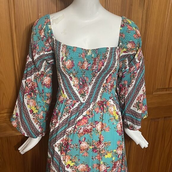 Torrid Off-Shoulder Teal Floral Maxi Dress - Picture 4 of 8